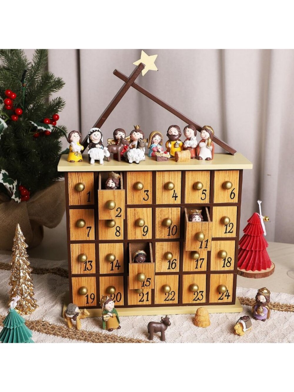 Advent Calendar Countdown to Christmas with 24 Figures & Drawers, Fun Holiday